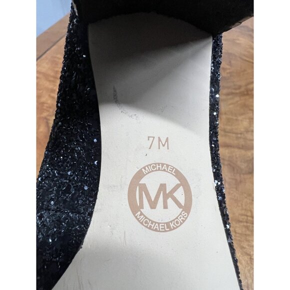 Michael Kors Woman’s 7 Black Leather Glitter Arabella Studded Heels Kitten Pumps - Picture 8 of 8